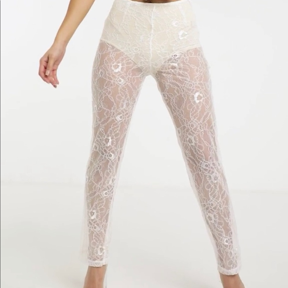 Sheer Lace Pants in White
